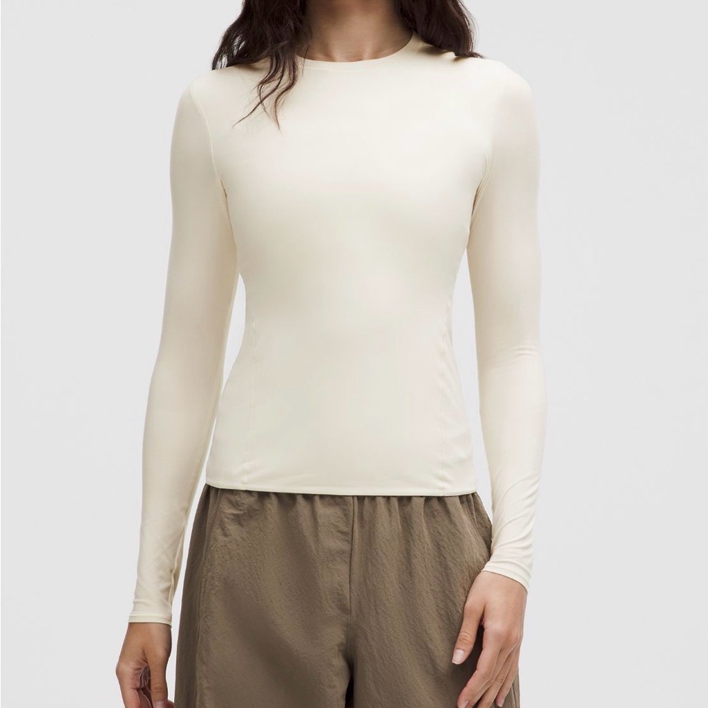 Lululemon Wundermost Ultra-Soft Nulu Crewneck Long-Sleeve Shirt Light Ivory Sz S